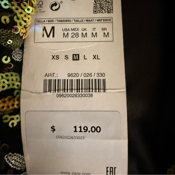 Zara | Multicolor Sequins Dress with Velvet Trim | 9620 / 026 | Sz M - Picture 9 of 13